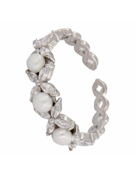 S-1919 - SORTIJA DE PLATA CON DIBUJOS EN FORMA DE FLOR Y PERLA  