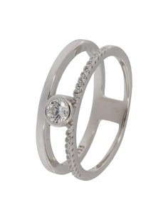 S-2047 - SORTIJA DE PLATA CON DOBLE TIRA , UNA DE CIRCONITA  T CHATÓN REDONDO EN EL CENTRO HACIENDO DE UNIÓN