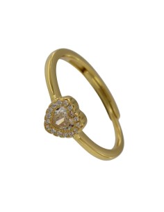 S-2139 - SORTIJA DE PLATA CHAPADO EN ORO CON MOTIVO DE CORAZÓN CON PIEDRA Y CIRCONITA BLANCA