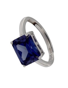 S-2145 - SORTIJA DE PLATA CON MOTIVO DE PIEDRA AZUL DE 8 MM X 10 MM CON ABERTURA TRASERA