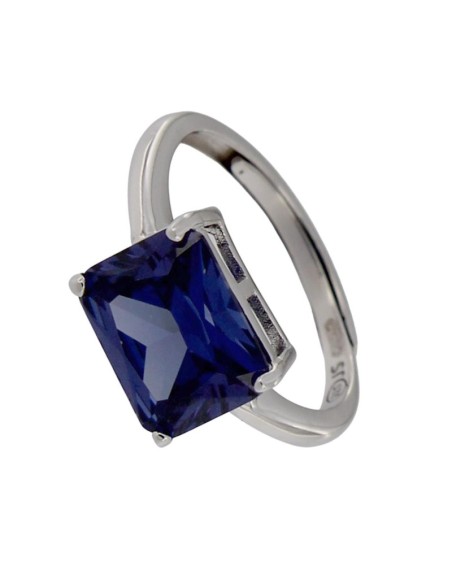 S-2145 - SORTIJA DE PLATA CON MOTIVO DE PIEDRA AZUL DE 8 MM X 10 MM CON ABERTURA TRASERA