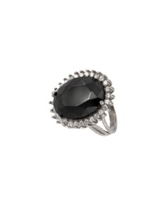 S-1367 - SORTIJA DE PLATA CON CIRCONITA Y PIEDRA CENTRAL NEGRA