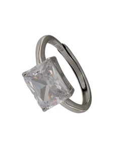 S-2143 - SORTIJA DE PLATA CON MOTIVO DE PIEDRA BLANCA DE 8 MM X 10 MM CON ABERTURA TRASERA