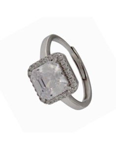 S-2112 - SORTIJA DE PLATA CON MOTIVO CUADRADO DE PIEDRA CON CIRCONITA DE 11 MM X 11 MM CON ABERTURA TRASERA