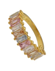 S-2179 - SORTIJA DE PLATA CHAPADO EN ORO CON MOTIVO DE PIEDRA DE COLOR DE 6,5 MM