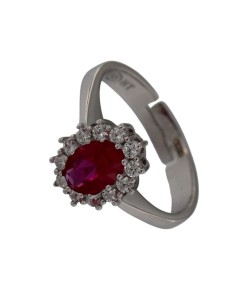 S-2114 - SORTIJA DE PLATA CON MOTIVO DE PIEDRA FUCSIA CENTRAL CON CIROCNITA 11 MM X 0,9 MM CON ABERTURA TRASERA