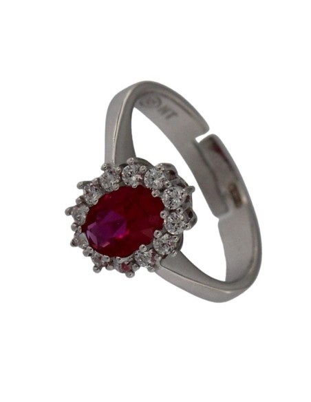 S-2114 - SORTIJA DE PLATA CON MOTIVO DE PIEDRA FUCSIA CENTRAL CON CIROCNITA 11 MM X 0,9 MM CON ABERTURA TRASERA