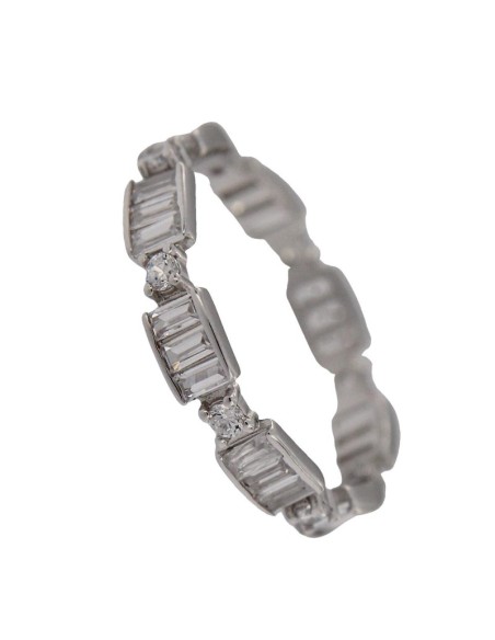 S-2002 - SORTIJA DE PLATA CON MOTIVOS RECATNGULARES CON PIEDRA Y CIRCONITA 