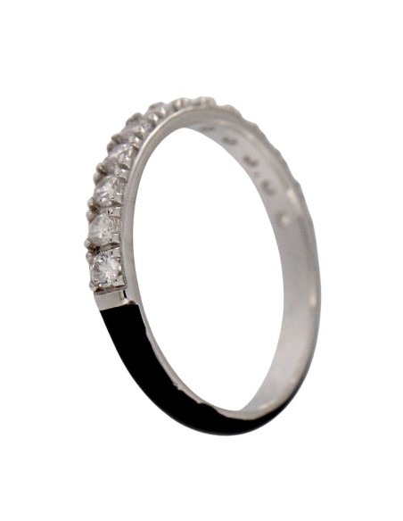 S-2066 - SORTIJA DE PLATA CON ESMALTE NEGRO Y CIRCONITA